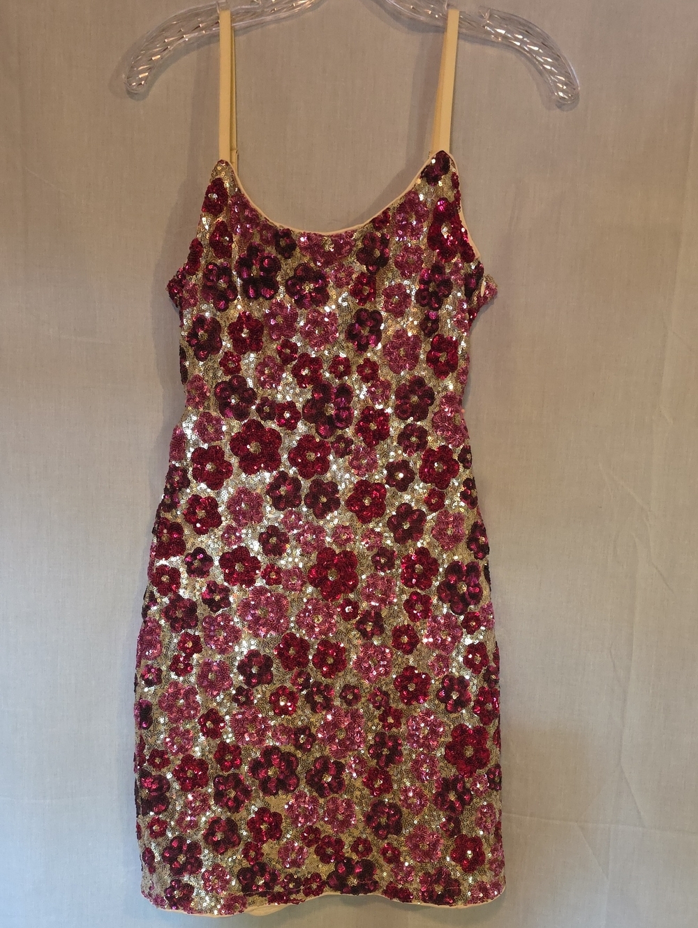 Katie J NYC Pink and Gold Sequin Floral Slip Dress